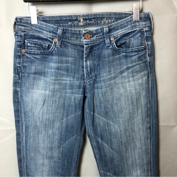 7 For All Mankind Women’s 27 Flare Jeans Light Wash Denim Boho Festival Stretch - Picture 13 of 16